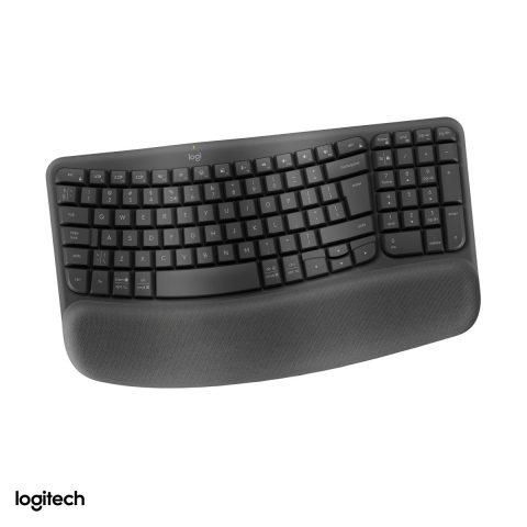 Accesorii IT - Tastatura ergonomica wireless Logitech Wave Keys, forma in val, suport de palme memory foam, Logi Bolt si Bluetooth, Easy-Switch, layout US International, grafit, 920-012304