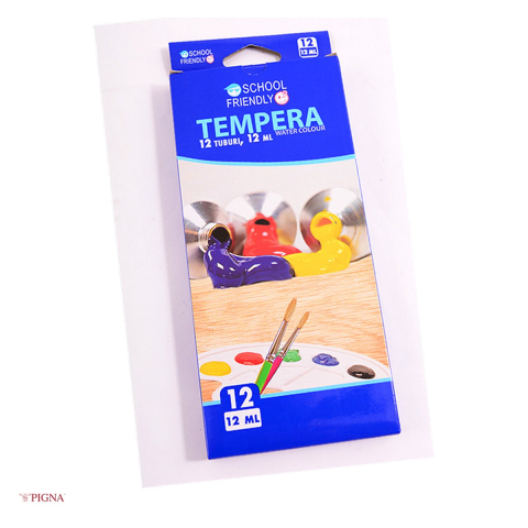 Birotica papetarie - Set 12 tempere Pigna School Friendly, 12 culori, 12 ml