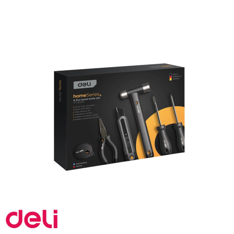 Seturi de scule si truse - Trusa scule Deli Home Series, 6 piese de baza, otel carbon, maner cauciucat, pentru uz casnic