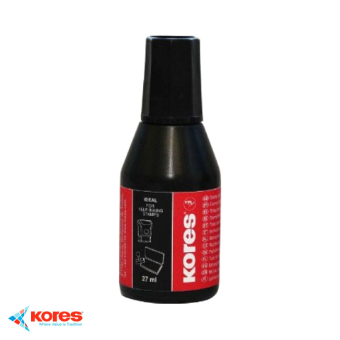 Tus si cerneala pentru stampile - Tus pentru stampile Kores, negru, 28 ml, rezistent UV, cu aplicator