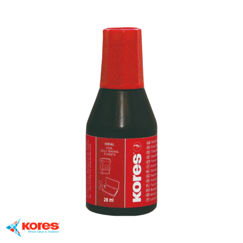 Tus si cerneala pentru stampile - Tus pentru stampile Kores, rosu, 28 ml, rezistent UV, recipient cu aplicator