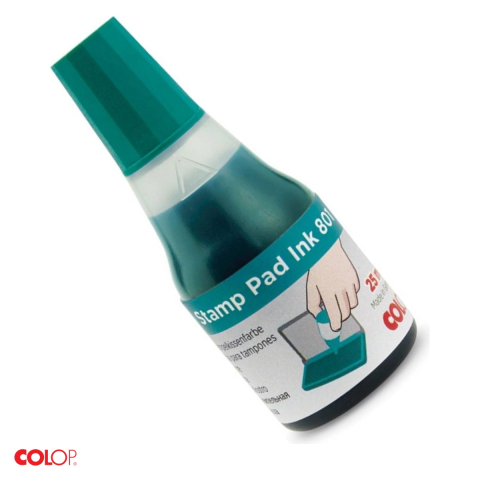 Stampile si accesorii - Tus pentru stampile metalice COLOP, pe baza de ulei, cu dozator, 25 ml, verde
