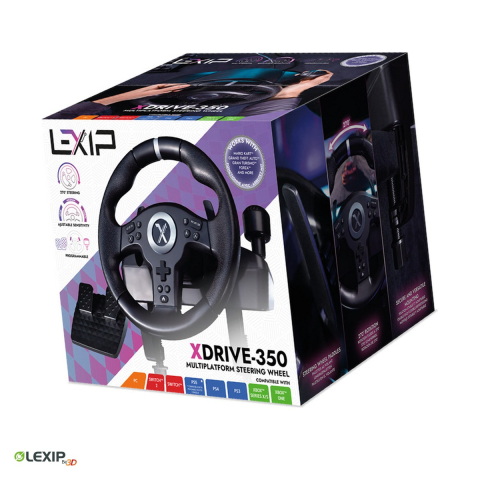 Volane si simulatoare - Volan de gaming Lexip Xdrive 350 cu pedale si schimbator secvential, force feedback, USB, pentru PC, PlayStation, Xbox si Nintendo Switch, negru, JVAMUL00264