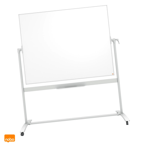 Birotica papetarie - Whiteboard magnetic mobil Nobo Nano Clean, 2 fete cu pivot orizontal, cu roti, suprafata din otel, marker inclus, 120x150 cm, alb