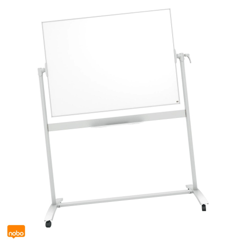 Birotica papetarie - Whiteboard magnetic mobil Nobo Nano Clean, 2 fete cu pivot orizontal, cu roti, suprafata din otel, marker inclus, 90x120 cm, alb