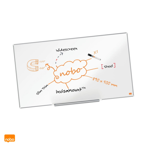 Birotica papetarie - Whiteboard magnetic Nobo Impression Pro Widescreen 40 inch, otel lacuit, montaj ascuns InvisaMount, tavita si marker incluse, 890x500 mm, alb