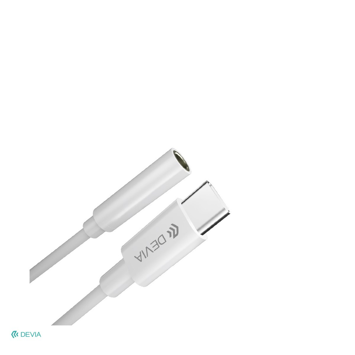 Adaptor Type-C AUX Devia EC608, USB-C tata la Jack 3.5 mm mama, cablu 0.1m, pentru functii audio si incarcare, alb [1]