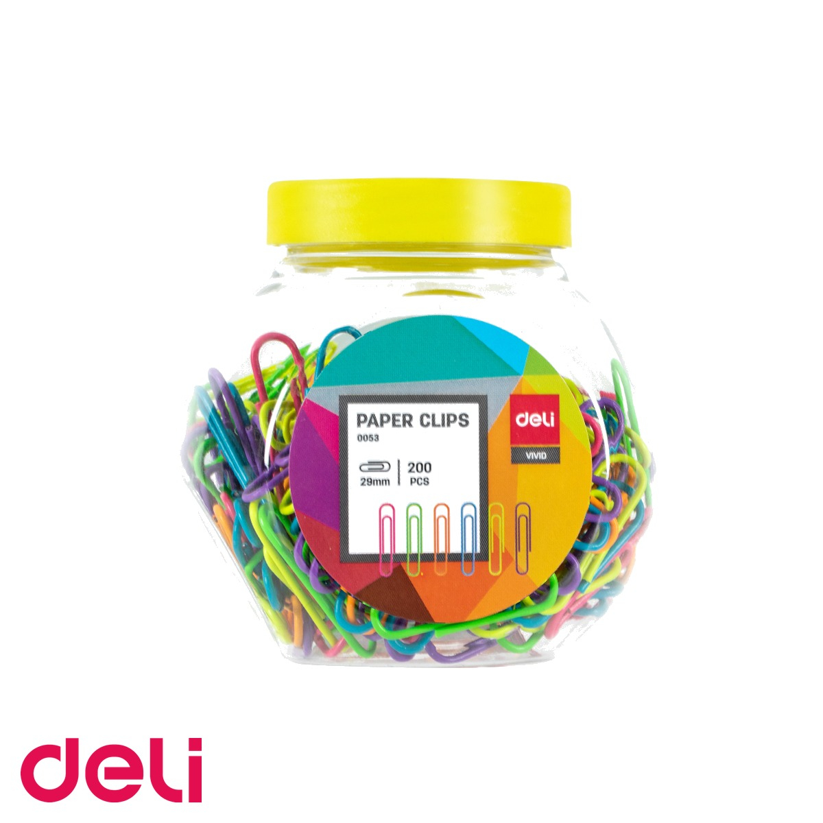 Agrafe metalice colorate Deli, 29 mm, set 200 bucati in borcan plastic, pentru organizare documente [1]