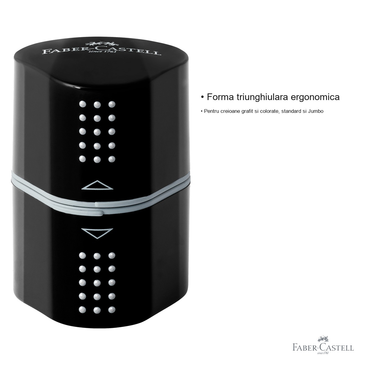Ascutitoare tripla Faber-Castell Grip 2001, forma triunghiulara ergonomica, cu container, pentru creioane grafit si colorate [3]