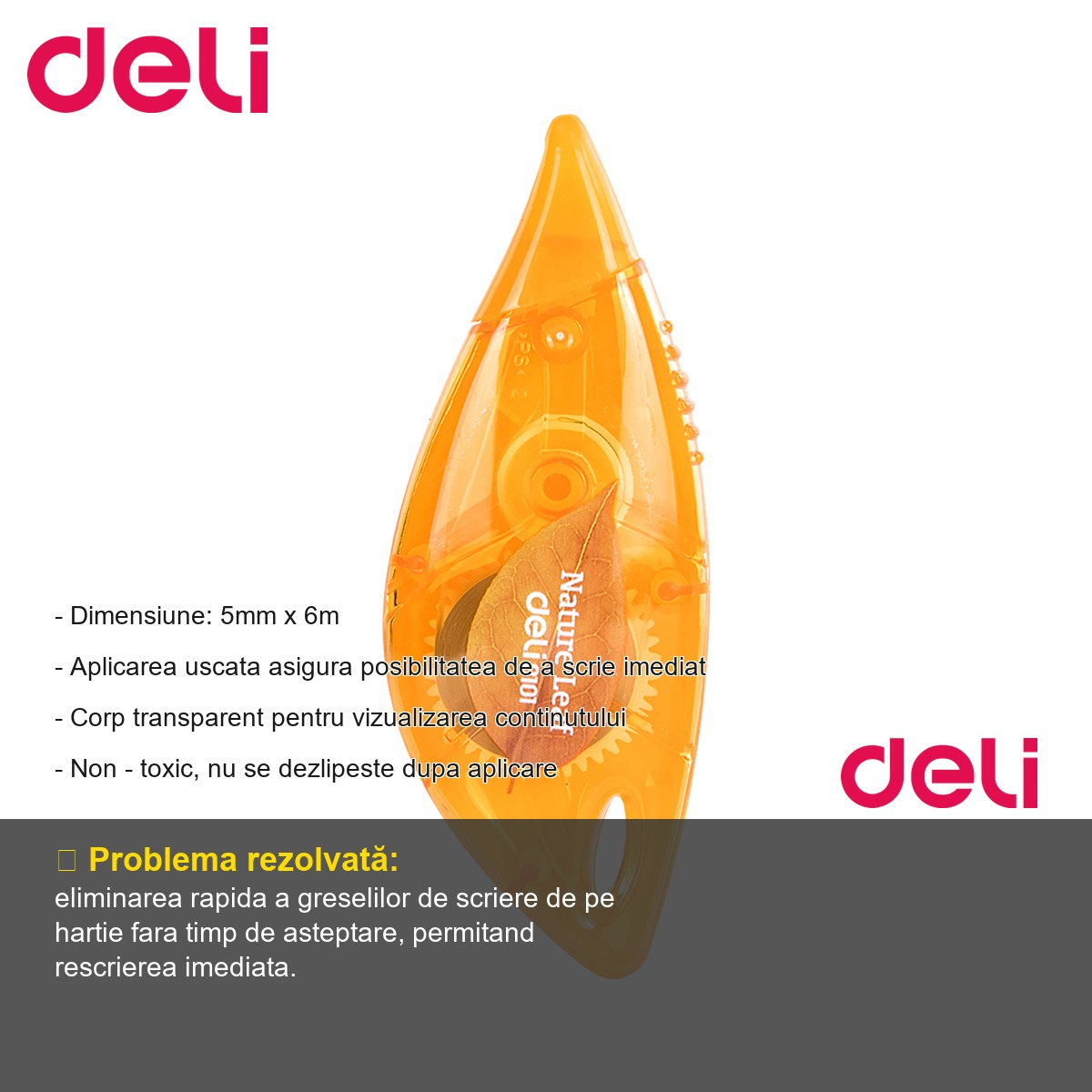 Banda corectoare Deli, aplicare uscata, corp transparent, 5mm x 6m, culori asortate [2]