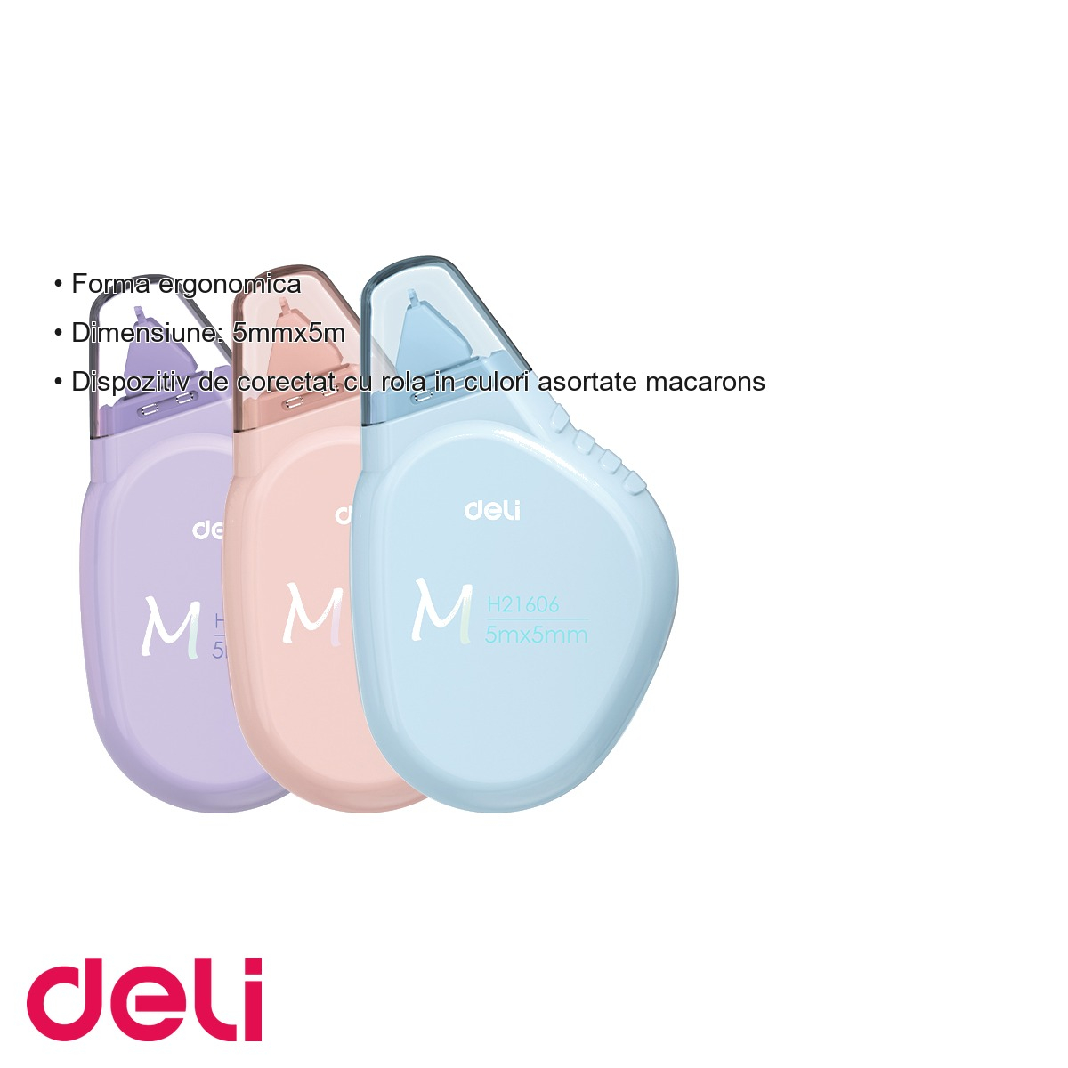 Banda corectoare Deli Macaron, 5mm x 5m, forma ergonomica, culori asortate, pentru birou si scoala [3]