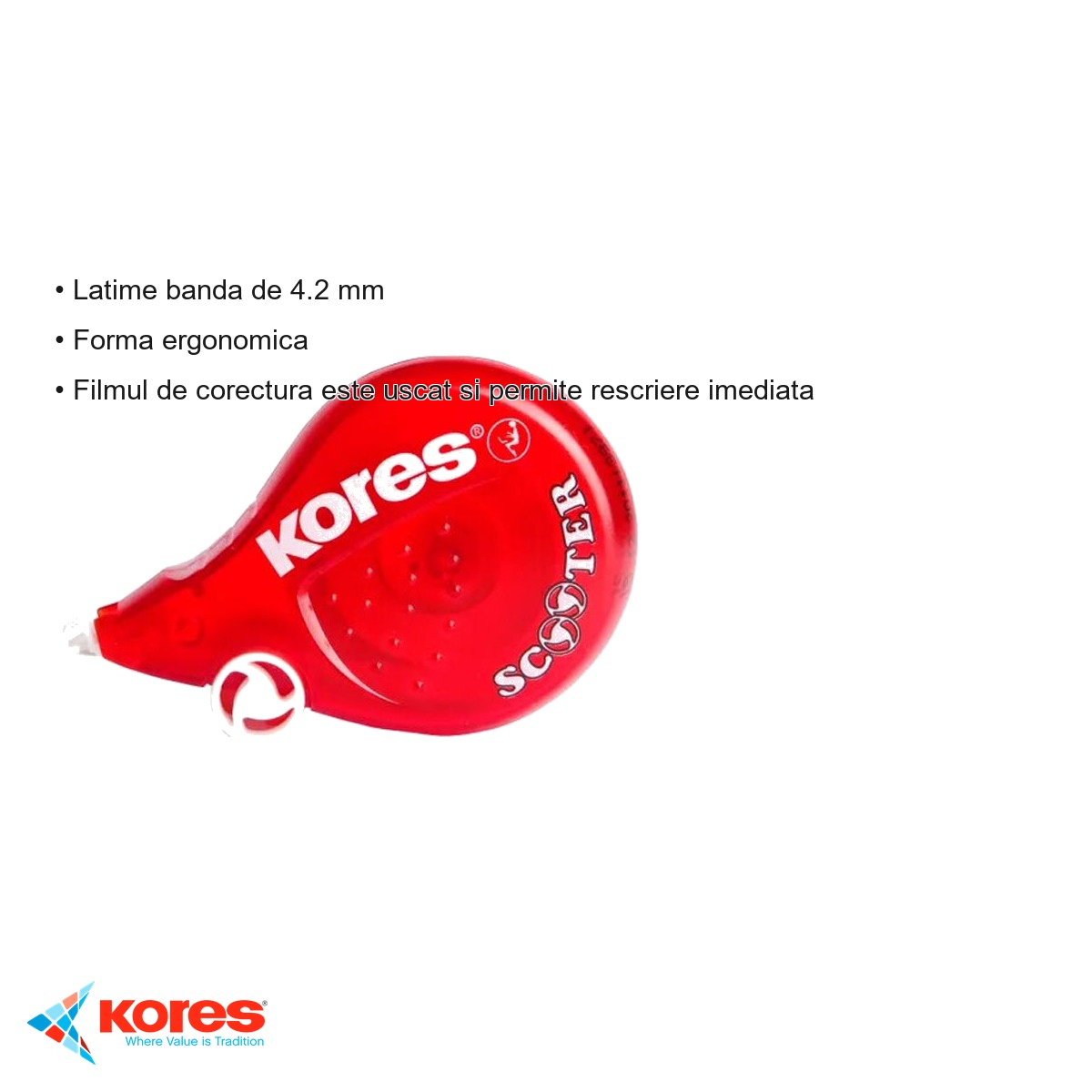 Banda corectoare Kores Scooter Color, 4,2mm x 8m, sistem cu rotite pentru corectare precisa la birou [3]