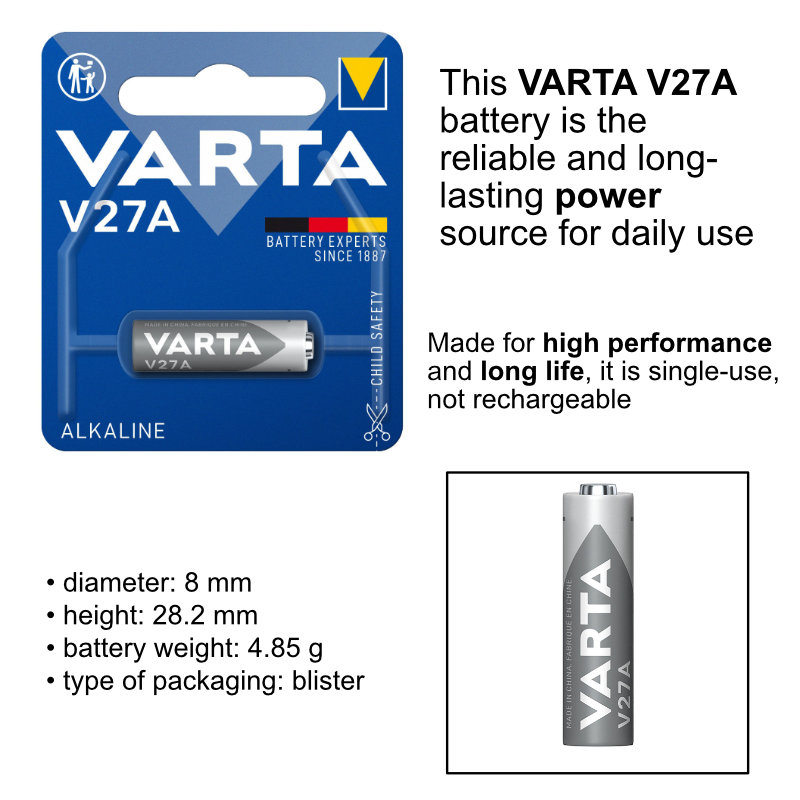 Baterie alcalina 27A, 12V, VARTA V27A, in blister [4]