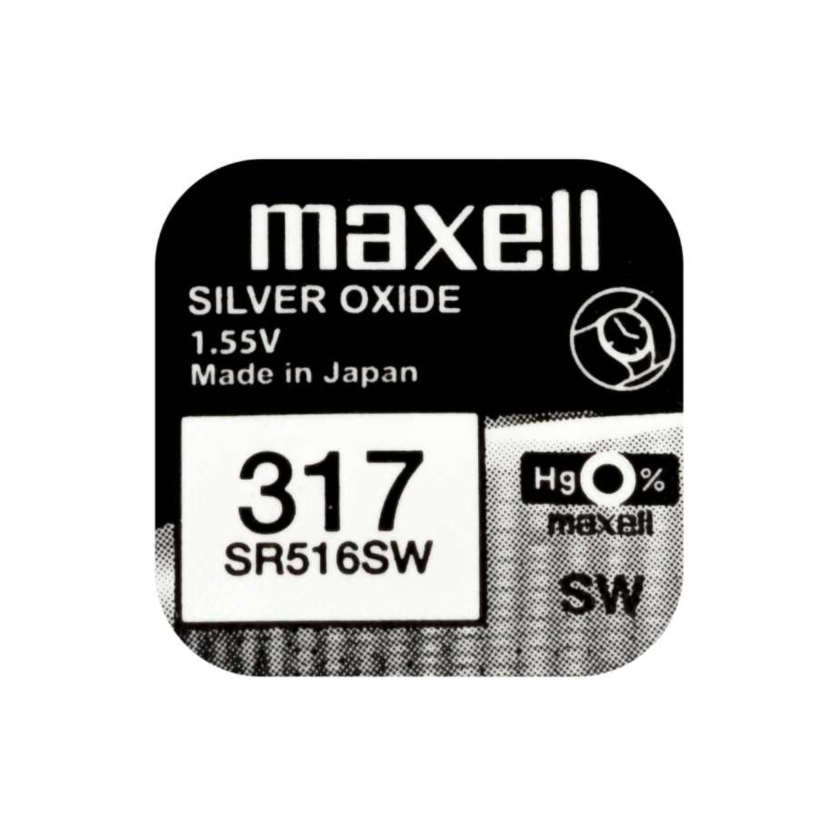 Baterie de ceas tip buton, Maxell SR516W 317, 1.55V, 5.8mm diametru x 1.65mm inaltime, capacitate nominala 11.8 mAh, oxid de argint, in blister o bucata [1]