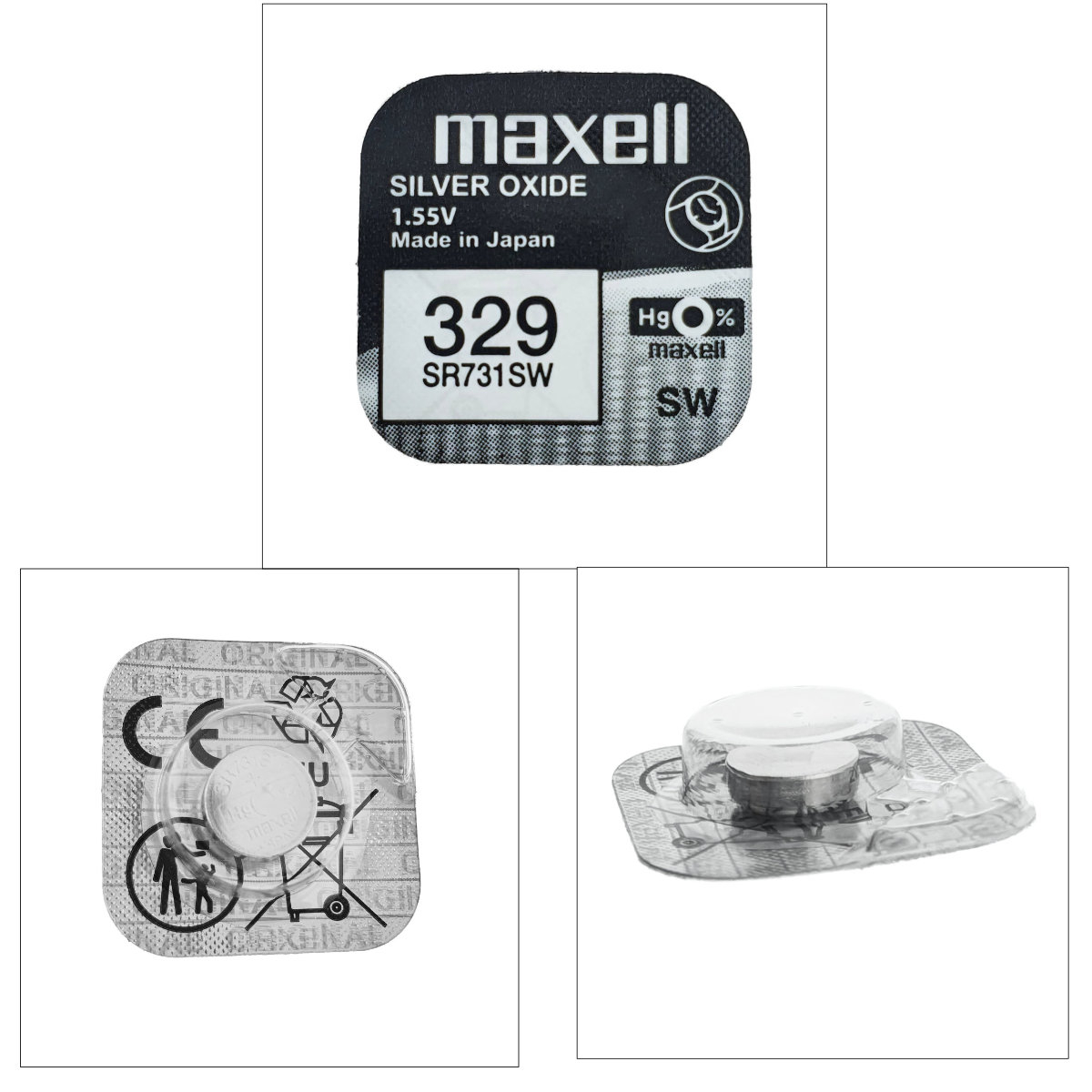 Baterie de ceas tip buton, Maxell SR731SW 329, 1.55V, 7.9mm diametru x 3.1mm inaltime, capacitate nominala 36 mAh, oxid de argint, in blister o bucata [5]
