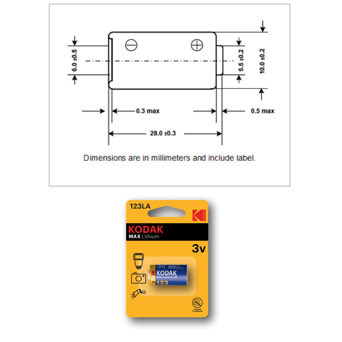 Baterie foto KODAK K123LA MAX Lithium 3V, tip CR123A, in blister, 1500 mAh, fara Mercur, Plumb si Cadmiu [4]