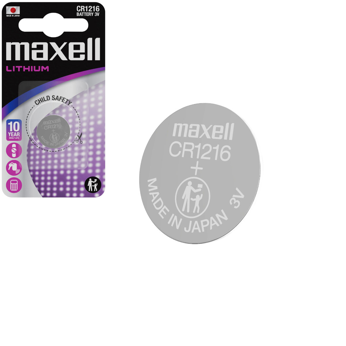 Baterie Lithium Maxell CR1216, 3V, tip moneda, 12.5mm diametru x 1.6mm inaltime, capacitate 25 mAh, in blister [1]