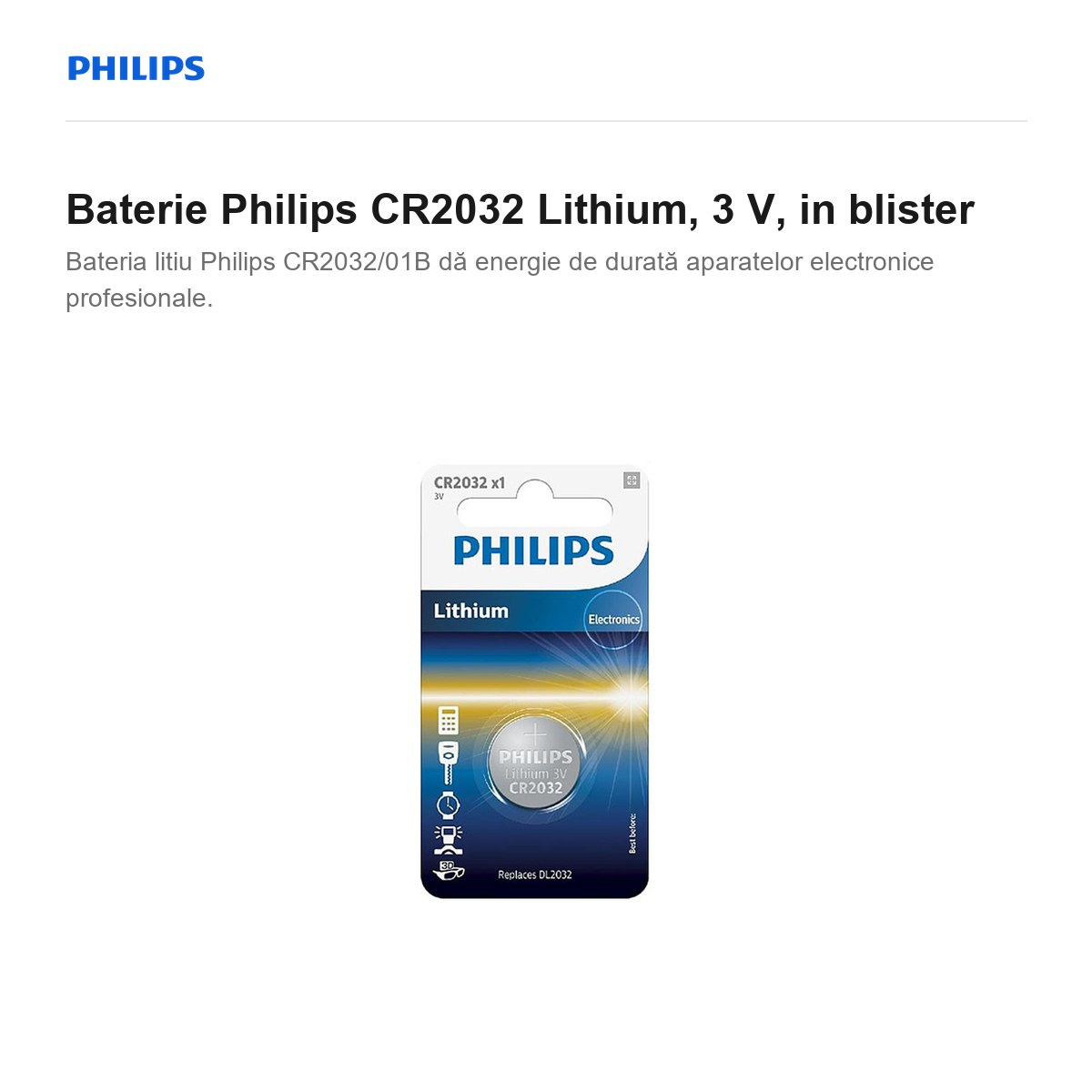 Baterie Philips CR2032 Lithium, 3 V, in blister [2]