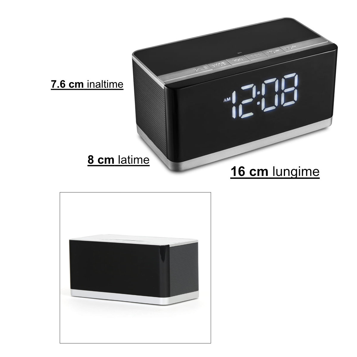 Boxa Multimedia Bluetooth cu Ceas, FM Radio 10W, USB/TF, Microfon, Sistem Audio Versatil pentru Birou, Dormitor si Calatorii [2]