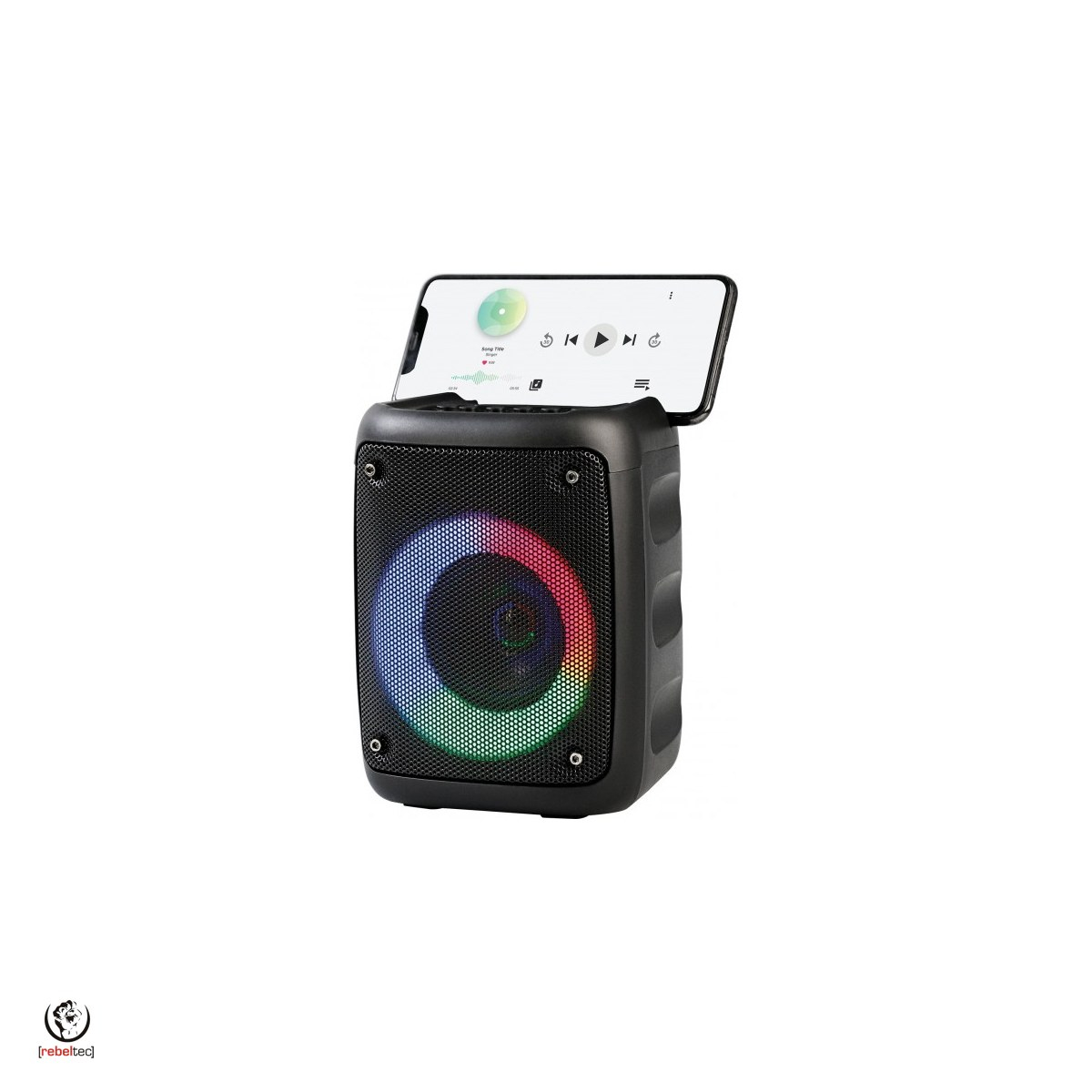 Boxa Rebeltec Stage 180, Bluetooth v 5.0,TWS, Radio FM, iluminare RGB, jack 6.3 mm mic, USB-A, 1500 mAh, 18 W, AUX IN jack 3.5mm, dimensiuni 180 x 135 x 125 mm, Neagra [4]