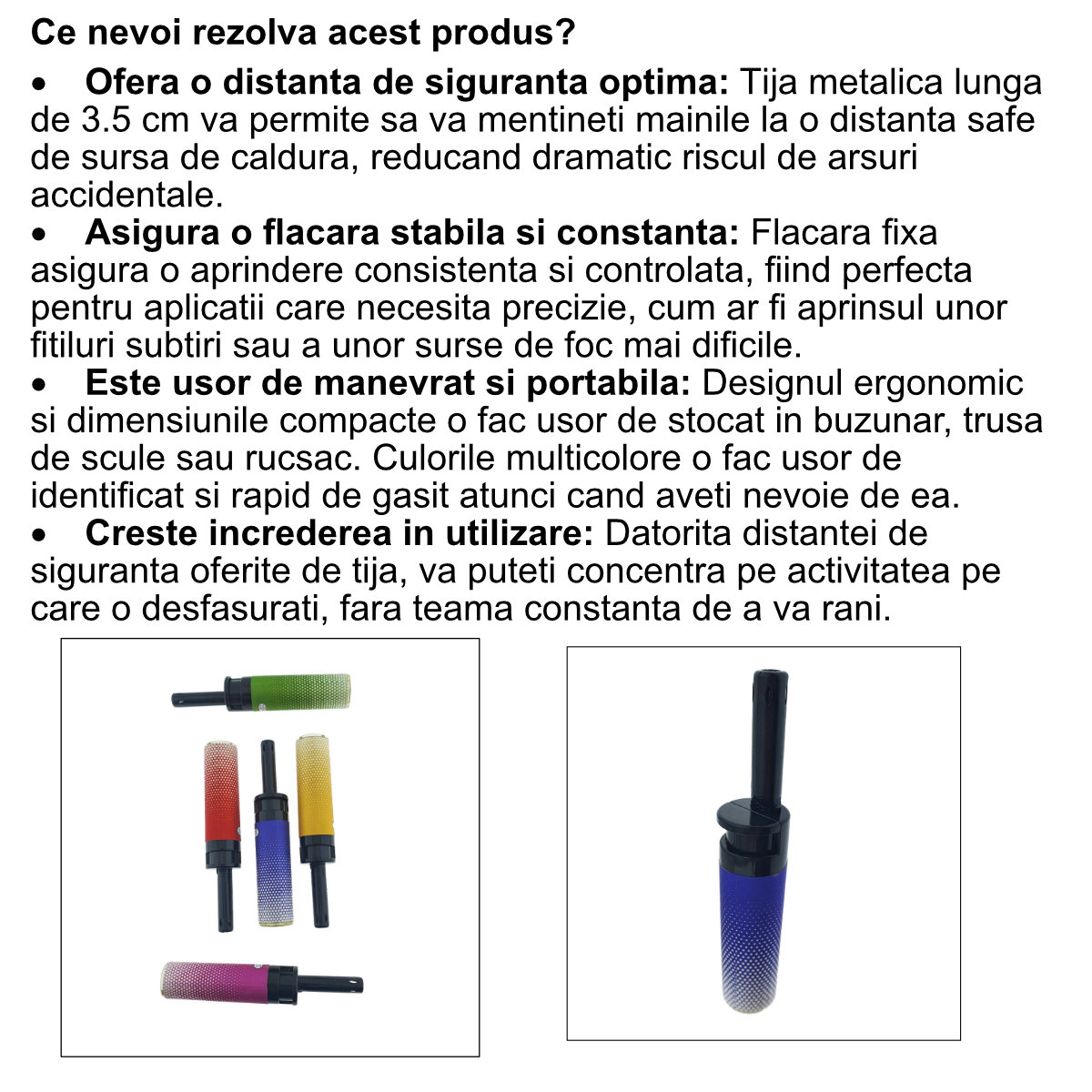 Bricheta Unix cu Tija Lunga, Flacara Fixa, Reincarcabila, Siguranta Sporita, Multicolor [3]