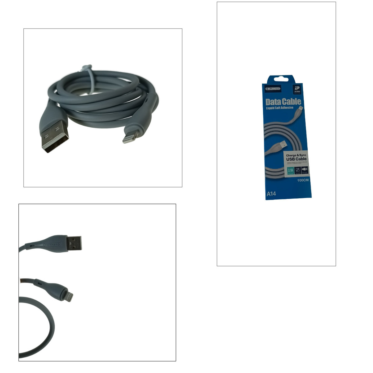 Cablu USB cu conector compatibil tip lightning, Jellico A14, 3.1A, lungime 100 cm, in blister, gri [5]