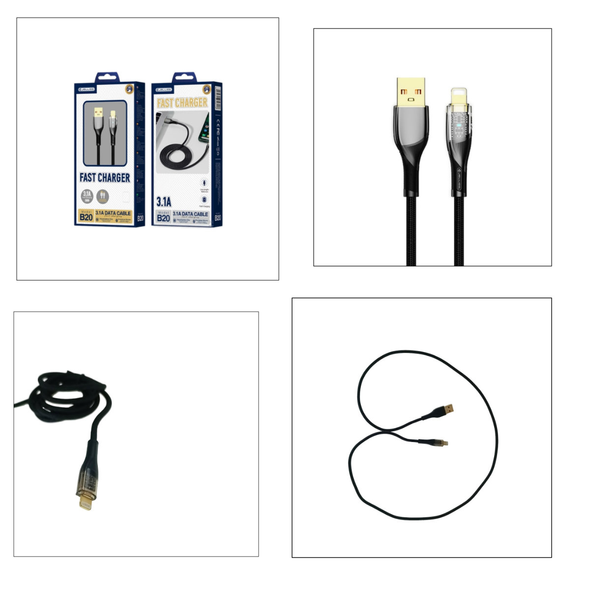 Cablu USB cu conector compatibil tip lightning, Jellico B20, 3.1A, lungime 100 cm, in blister, negru [6]