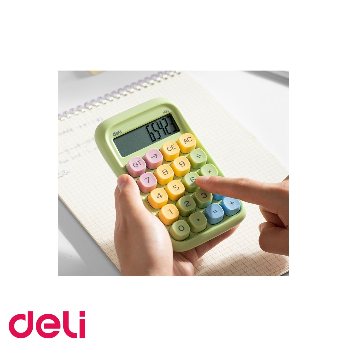 Calculator de birou Deli, 10 cifre, taste multicolore, display LCD inclinat, verde [4]