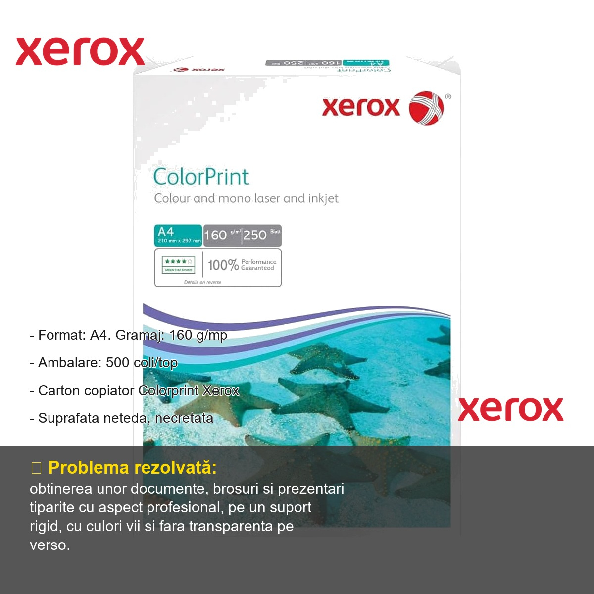 Carton copiator Xerox Colorprint A4, 160 g/mp, alb intens, pentru imprimante laser, inkjet si copiatoare [2]