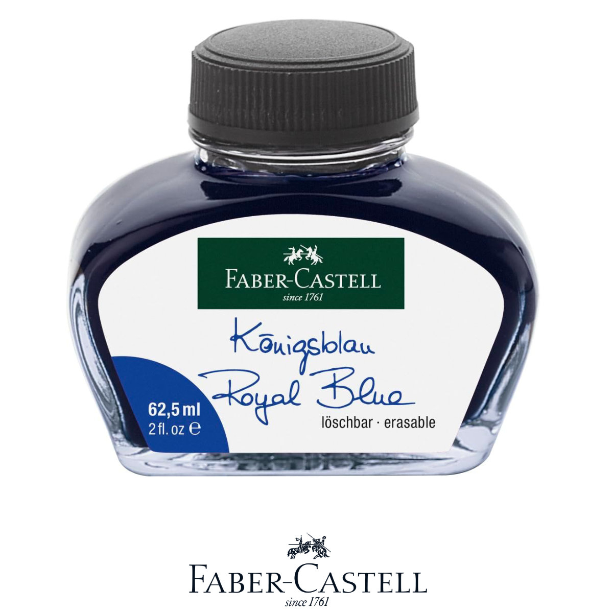 Cerneala pentru Stilou, Albastra, Care Poate fi Stearsa, 62.5 ml, Faber-Castell, pentru Scris Academic si Notite, Formula Rezistenta la Decolorare [1]