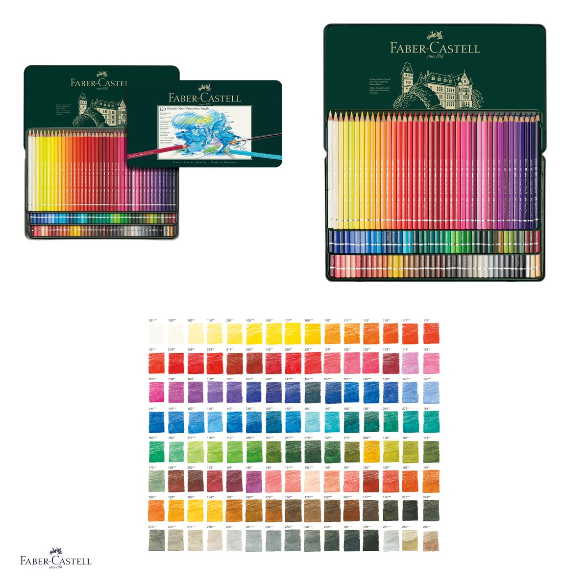 Creioane colorate acuarela Faber-Castell Albrecht Durer, cutie metalica cu 120 culori, mina solubila in apa (acuarela), mina 3,8 mm, pigmenti rezistenti la lumina, lipire SV [4]