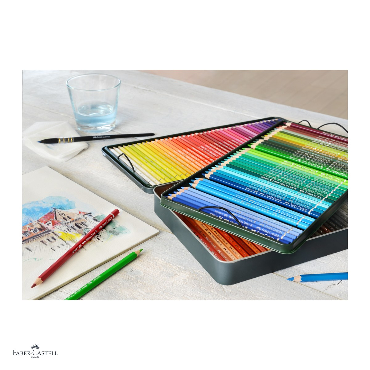 Creioane colorate acuarela Faber-Castell Albrecht Durer, cutie metalica cu 120 culori, mina solubila in apa (acuarela), mina 3,8 mm, pigmenti rezistenti la lumina, lipire SV [5]