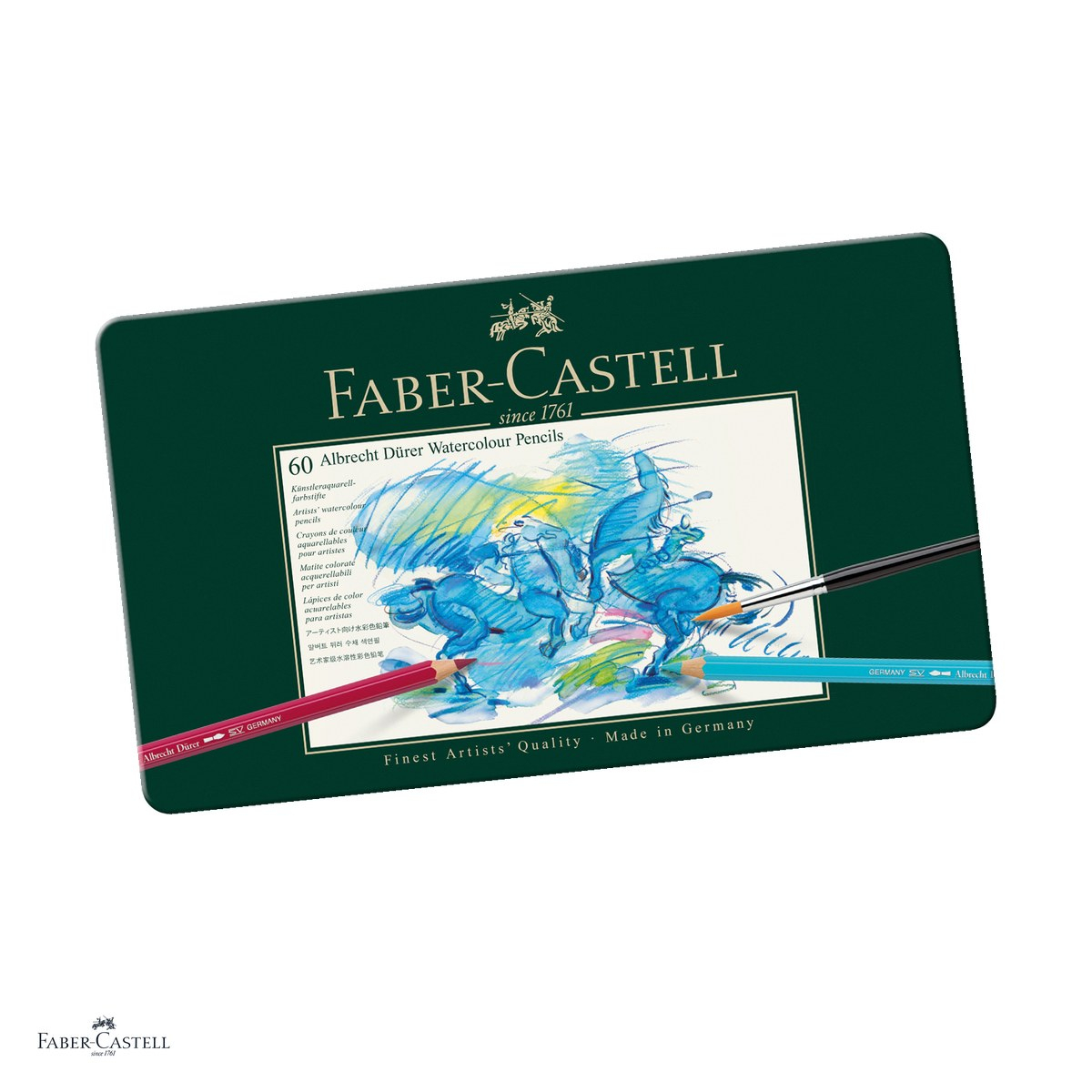 Creioane colorate acuarela Faber-Castell Albrecht Durer, cutie metalica cu 60 culori, mina solubila in apa (acuarela), mina 3,8 mm, pigmenti rezistenti la lumina, lipire SV [1]