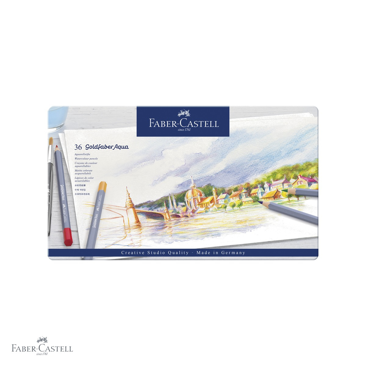 Creioane colorate acuarela Faber-Castell Goldfaber Aqua, 36 culori, cutie metal, pentru tehnici mixte [1]