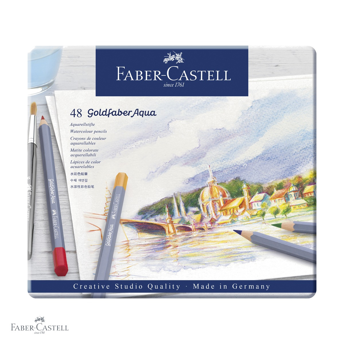 Creioane colorate acuarela Faber-Castell Goldfaber Aqua 48 culori, cutie metalica, pentru pictura si desen artistic [1]