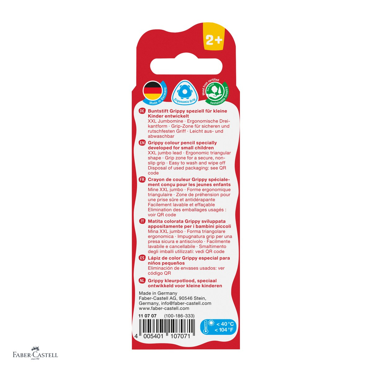 Creioane colorate Faber-Castell Grippy, 3 culori, culori de baza, 3 in 1: creion colorat, cerat si acuarela, mina XXL Jumbo, forma triunghiulara, zona Grip antiderapanta, se spala din textile [4]