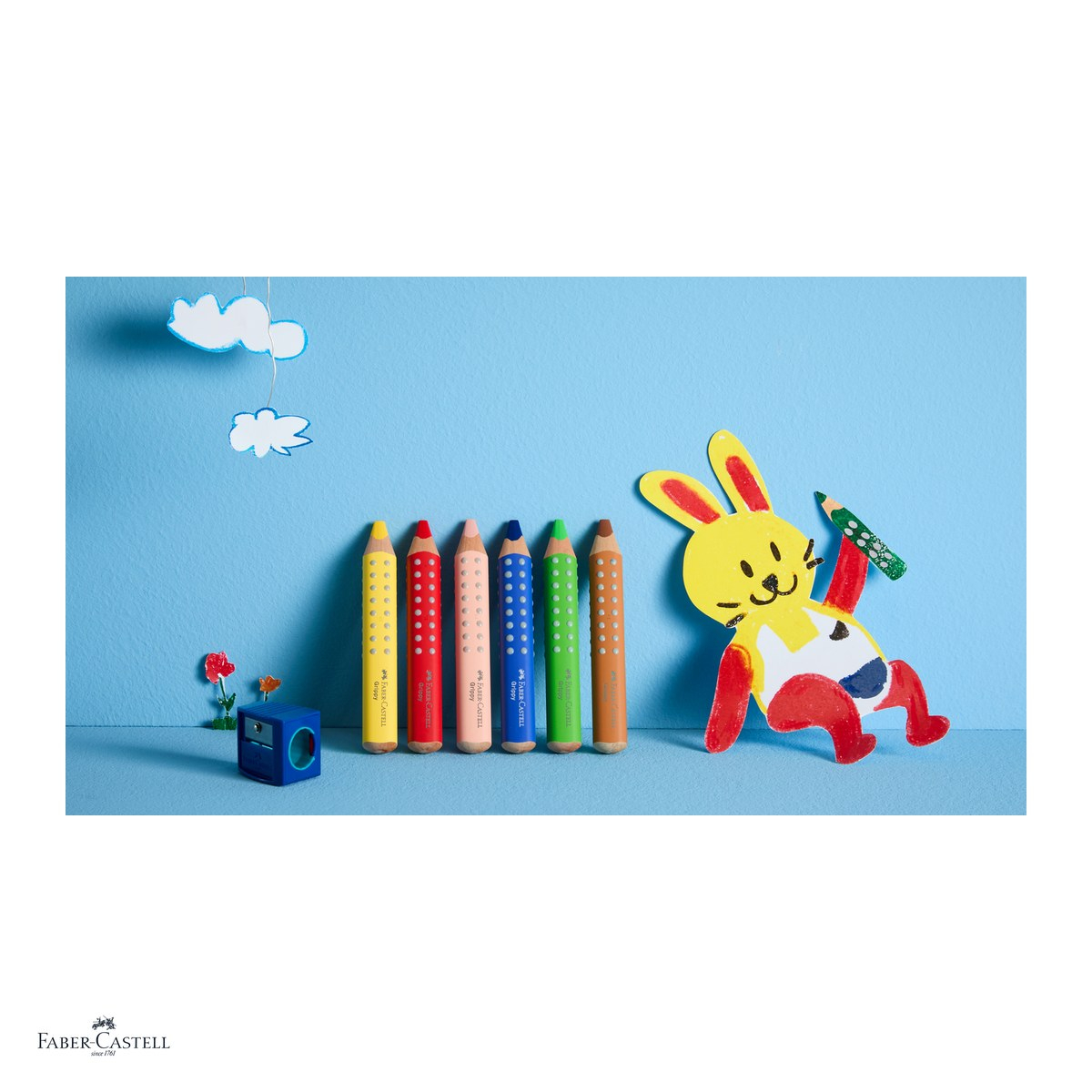 Creioane colorate Faber-Castell Grippy, set cu 6 culori, 3 in 1: creion colorat, cerat si acuarela, mina XXL Jumbo, pentru copii de la 2 ani, forma triunghiulara, zona Grip antiderapanta [5]
