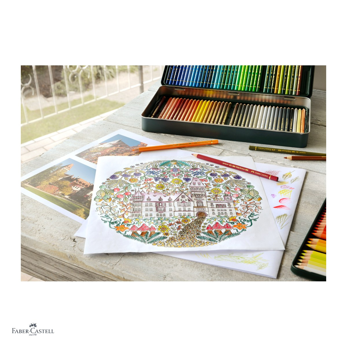 Creioane colorate Faber-Castell Polychromos, cutie metalica cu 120 culori, mina 3,8 mm, pigmenti rezistenti la lumina, rezistente la apa, lipire SV, fara acizi [5]