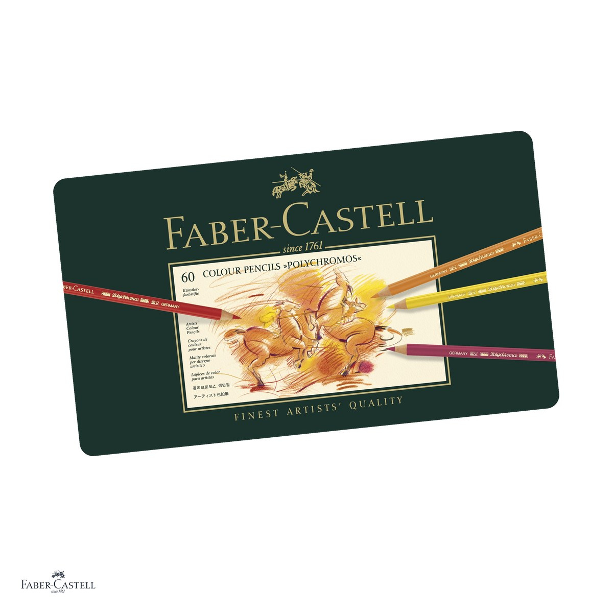 Creioane colorate Faber-Castell Polychromos, cutie metalica cu 60 culori, mina 3,8 mm, pigmenti rezistenti la lumina, rezistente la apa, lipire SV, fara acizi [1]