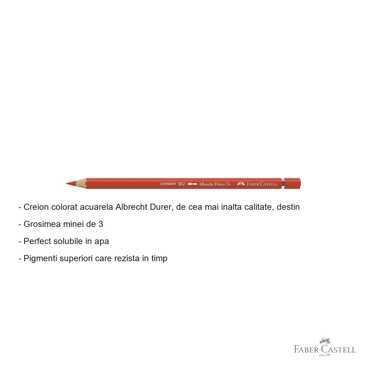Creion colorat acuarela Faber-Castell Albrecht Durer oranj cadmium deschis 117, mina 3.8mm, pentru artisti [2]