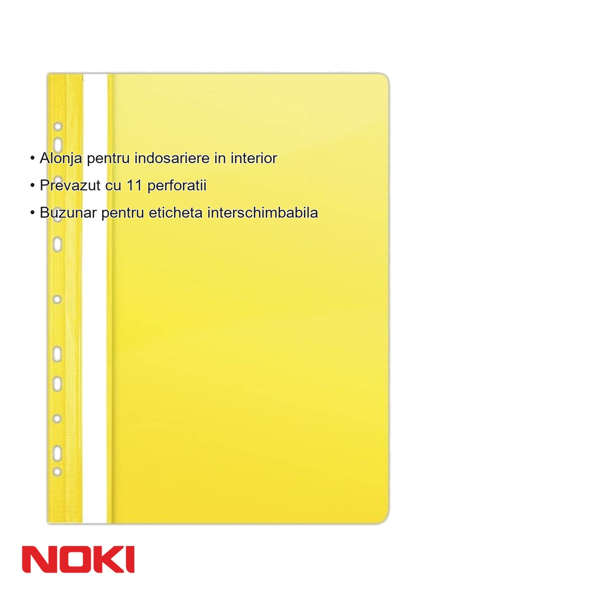 Set 10 dosare plastic cu sina si multiperforatii Noki, format A4, galben, pentru arhivare in biblioraft [3]