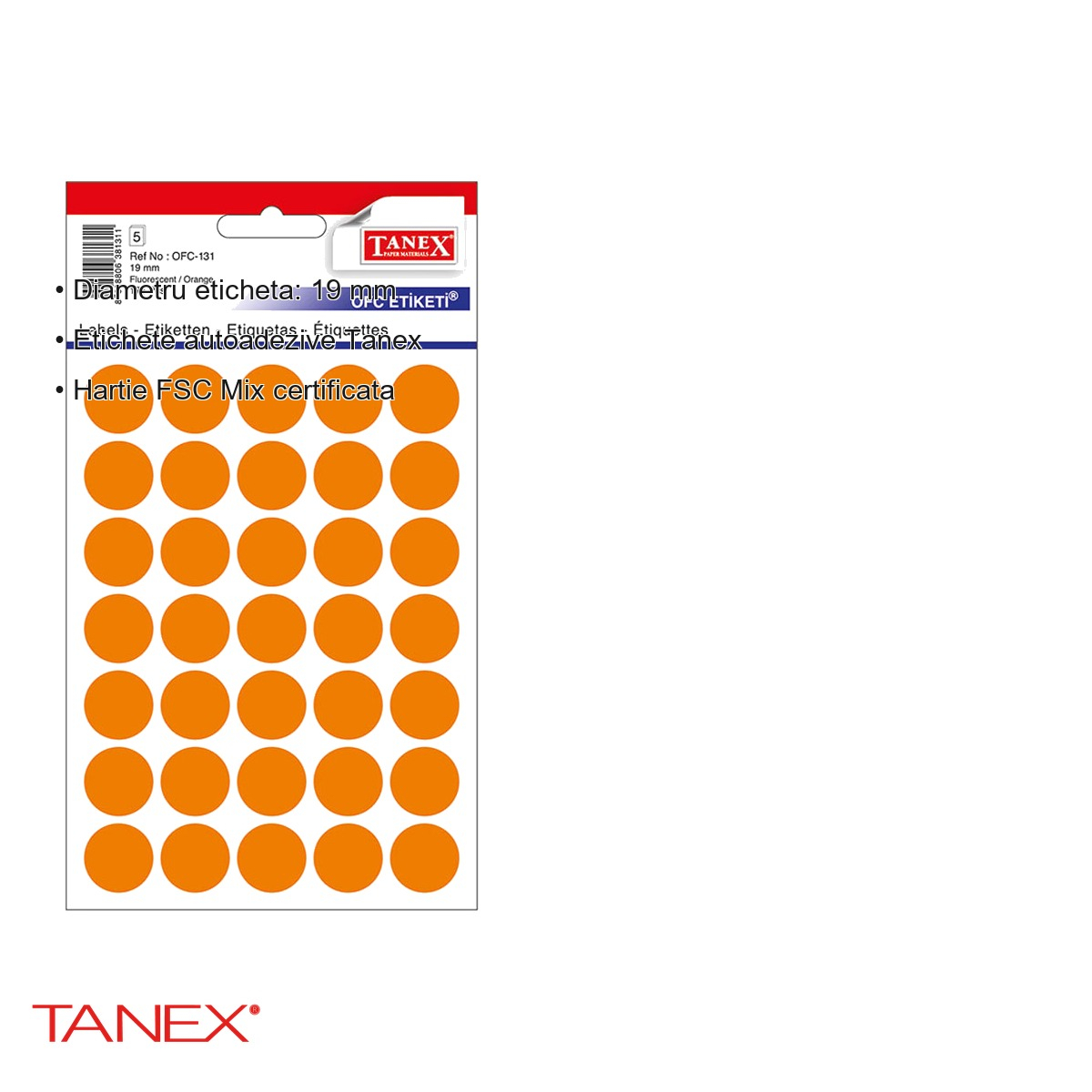 Etichete autoadezive rotunde Tanex, diametru 19 mm, culoare portocaliu, set 175 bucati, pentru marcare si organizare [3]