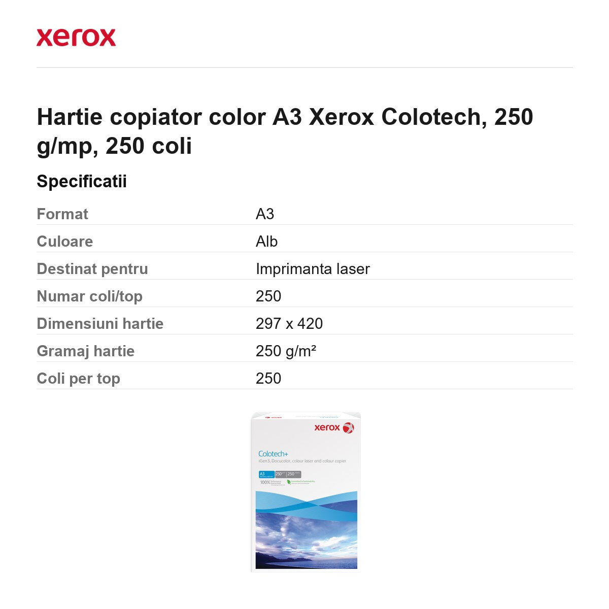 Hartie copiator color A3 Xerox Colotech, 250 g/mp, 250 coli [3]