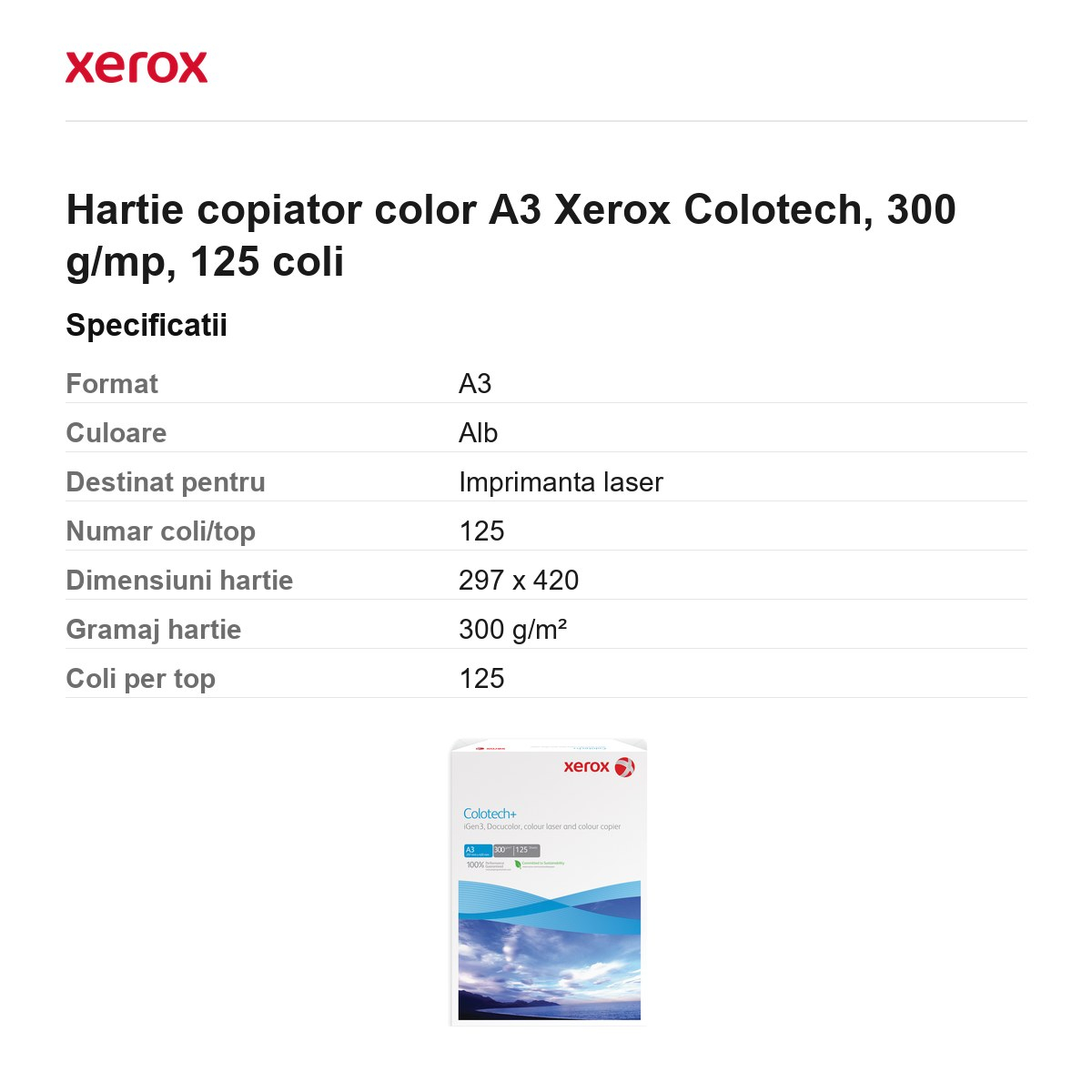 Hartie copiator color A3 Xerox Colotech, 300 g/mp, 125 coli [3]