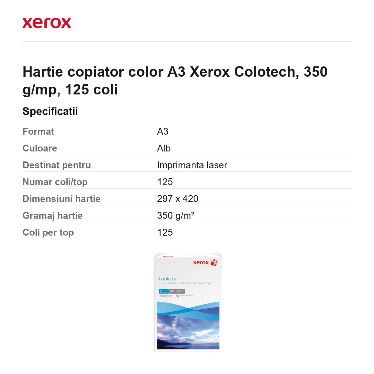 Hartie copiator color A3 Xerox Colotech, 350 g/mp, 125 coli [3]