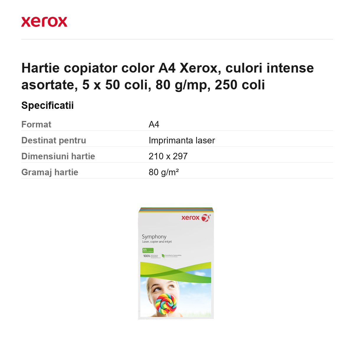 Hartie copiator color A4 Xerox, culori intense asortate, 5 x 50 coli, 80 g/mp, 250 coli [3]