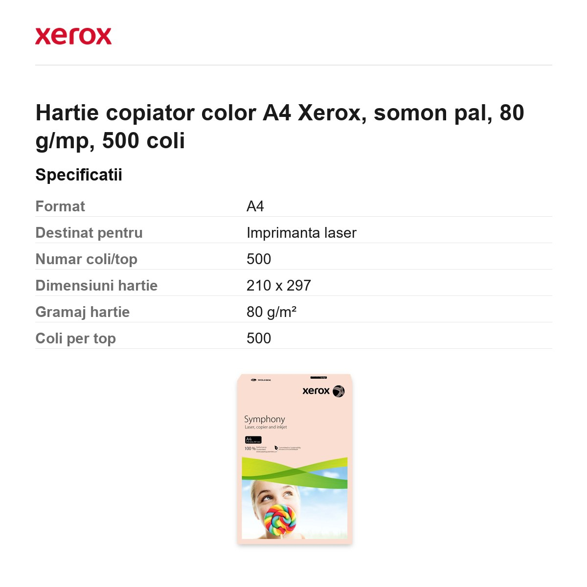 Hartie copiator color A4 Xerox, somon pal, 80 g/mp, 500 coli [3]