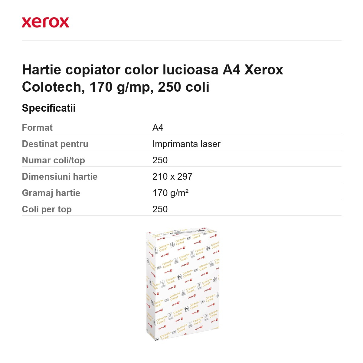 Hartie copiator color lucioasa A4 Xerox Colotech, 170 g/mp, 250 coli [3]