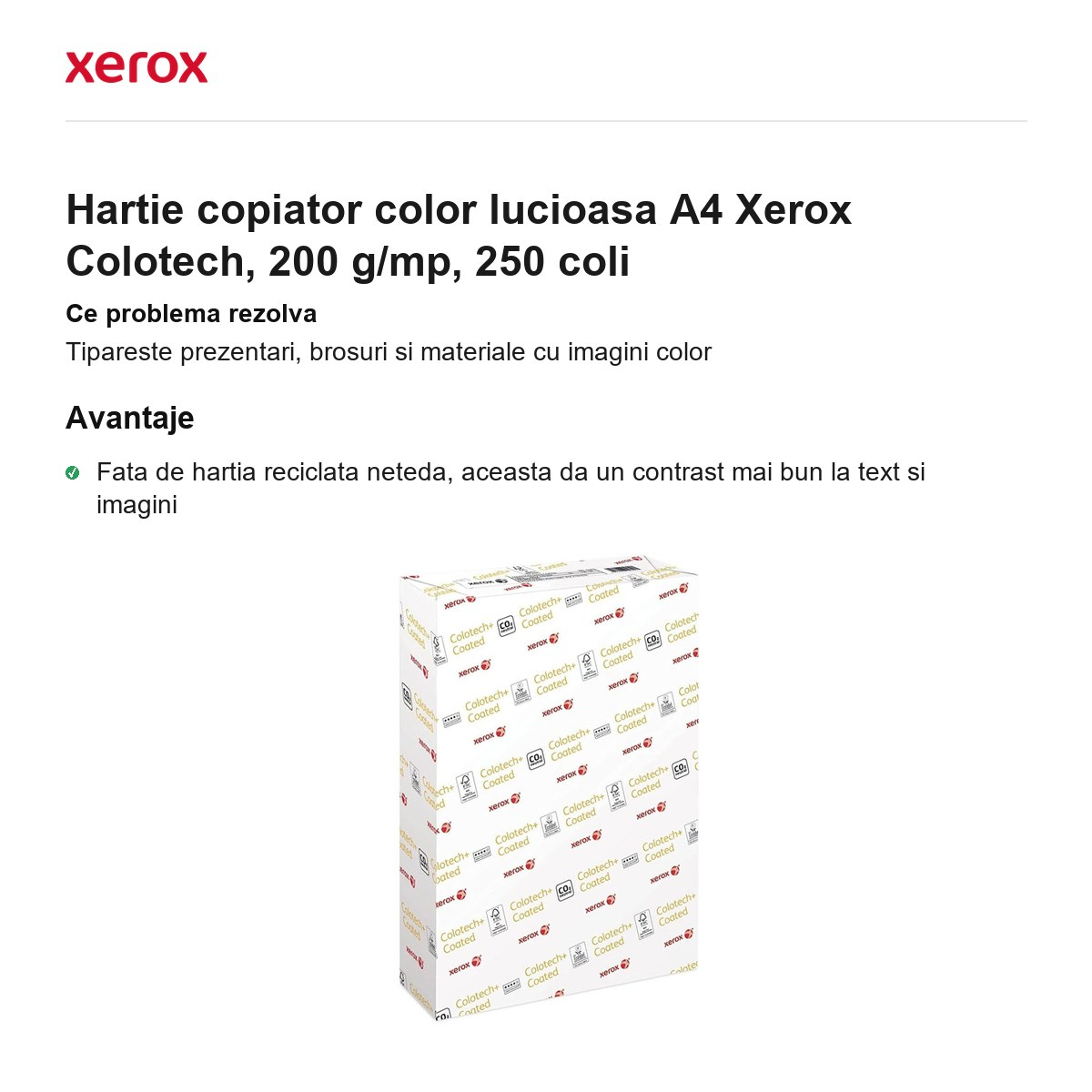 Hartie copiator color lucioasa A4 Xerox Colotech, 200 g/mp, 250 coli [2]
