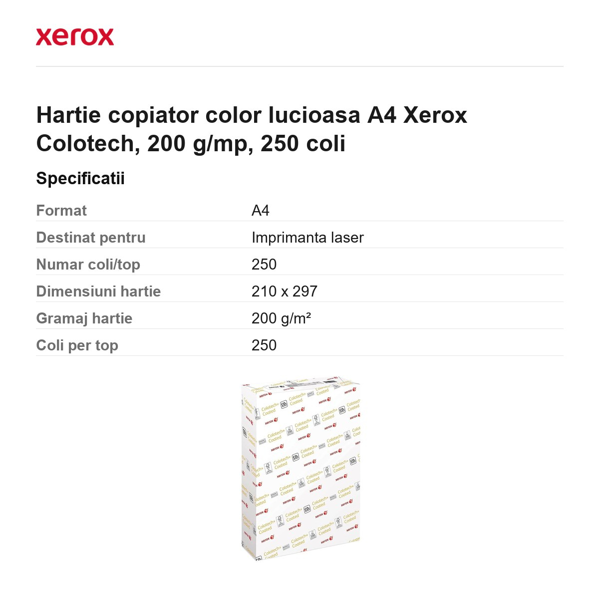 Hartie copiator color lucioasa A4 Xerox Colotech, 200 g/mp, 250 coli [3]